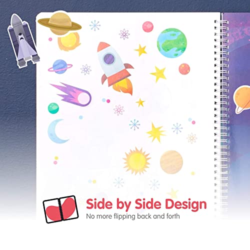 Outer Space Stickers + Coloring Book by Cupkin: Innovative Side by Side Sticker Books - Spiral Binding Lays The Planet Stickers Flat - 500+ Astronaut Stickers and 12 Interstellar Scenes - 9