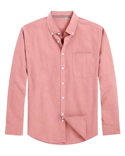 Image of J.VER Men's Oxford Shirt Solid Casual Button Down Collar Shirts Long Sleeve Dress Shirts with Pocket
