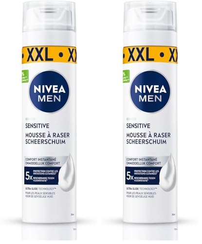 NIVEA MEN Mousse à Raser Sans Alcool Camomille Hamamélis Peaux Sensibles Maxi Format 250 ml