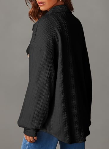 Dokotoo Womens Cable Knit Lightweight Shacket Button Down Shirts Long Sleeve Casual Oversized Blouses Tops2