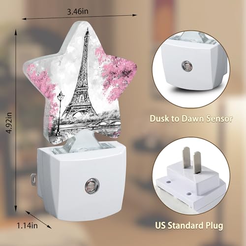 Image of Eiffel Tower Pink Flower Night Light,Dusk to Dawn Smart Sensor Nightlight for Bedroom Bathroom Kitchen Hallway Stairs Hallway,Plug-in,Energy Efficient Decor Desk Lamp Gifts