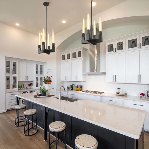 Glass Tube Black Pendant Lights Kitchen Island,4-Light Modern Farmhouse Pendant Light,Black Copper Kitchen Pendant Lighting Over Island,Indoor Chandeliers for Dining Room,Bedroom,Entryway