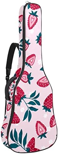 Guitar Bag 1 cm Thick Padding, Waterproof Guitar Case Backpack for 40 41 42 Inch Acoustic Electric Bass Classical Guitar Cute Strawberries Pink Pattern