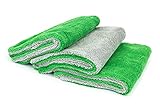 Autofiber Royal Plush Double Pile Microfiber Detailing Towel - Pack of 3, Green/Gray (16 inch x 16 in, 700 GSM)
