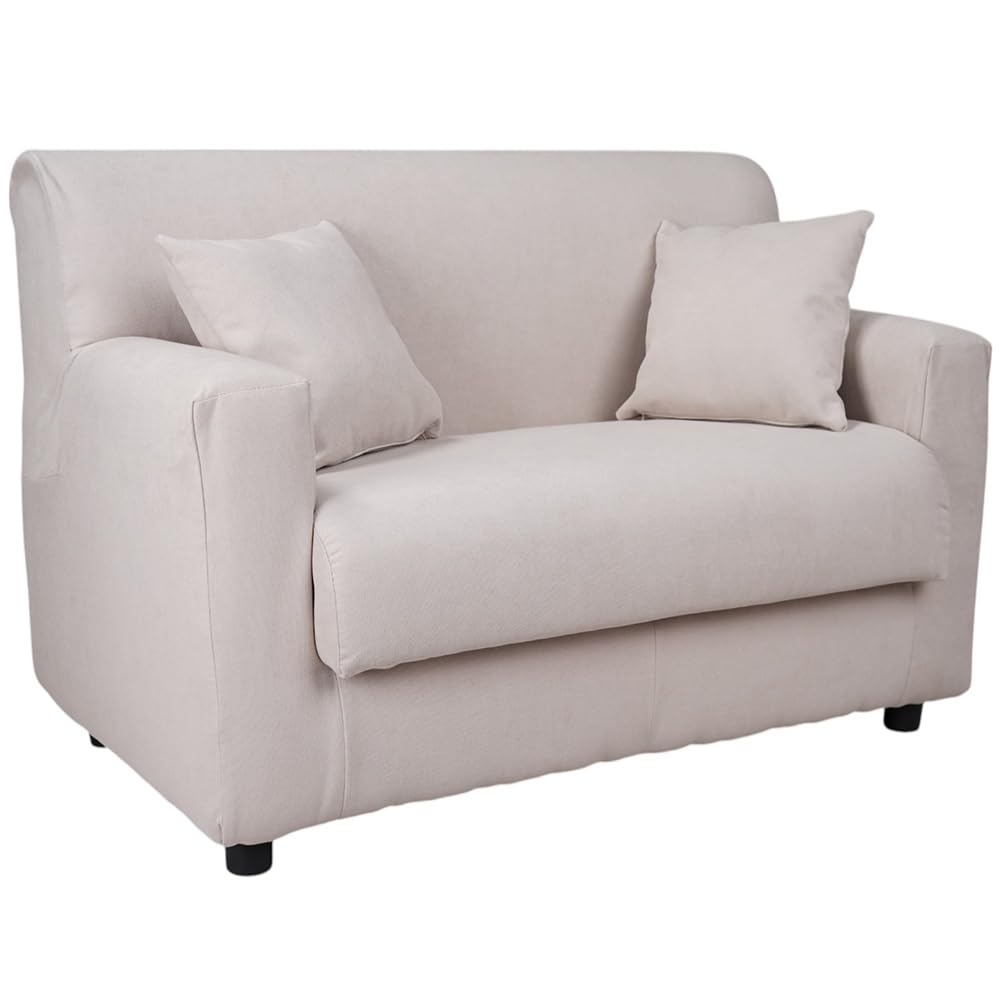 Liberoshopping Divano sfoderabile 2 posti in tessuto imbottito con braccioli larghezza 124 cm (Beige)