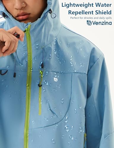 Image of Venzina Men's Waterproof Rain Jacket-Lightweight Windbreaker with Color Block Design, Breathable for Urban Outdoor, Daily Commuting I Fashion Unisex Couple Jacket