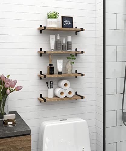 Gronda Wood Floating Shelves Wall Mounted Set of 4, Wooden Natural Shelves Rustic Decorations Display for Bedroom Living Room Bathroom Office Home Decor