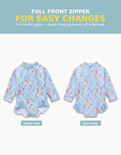 Image of VAENAIT BABY Girls One-Piece Swimsuit, UPF 50+ Long Sleeve Rash Guard, Ruffle Swimwear Infant & Toddler for 0-2 Years