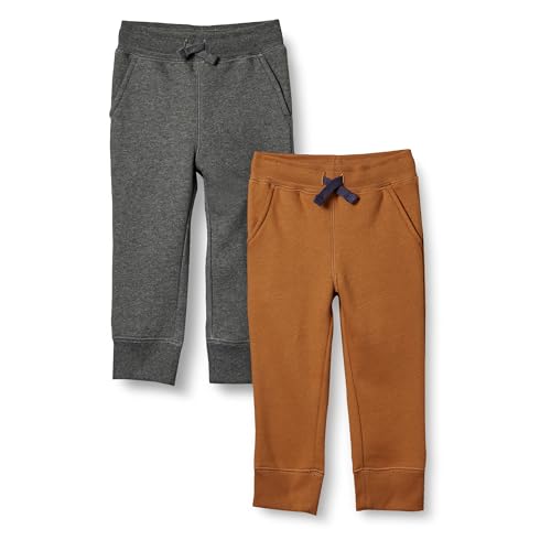 Amazon Essentials Pantalon de Jogging en Polaire Garçon, Lot de 2, Brun Clair/Charbon Chiné, 4 Ans