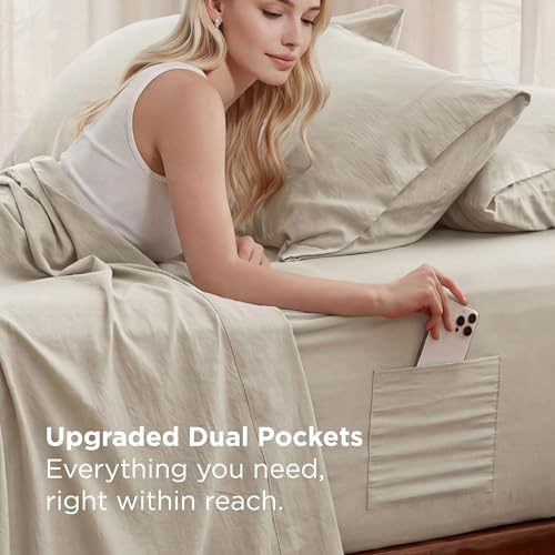 Image of Bedsure Full Size Bed Sheets, 6 Piece, Prewashed Ultra-Soft, 18-inch | Extra Deep Pocket, Breathable, Secure Fit, Hotel Luxury Bedding, Dual Side Pockets, Fade Resistant, For Air Mattress