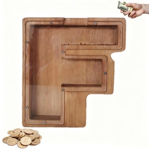 Wooden Letter Piggy Bank, 26 Alphabet Money Bank Cash Saving，F