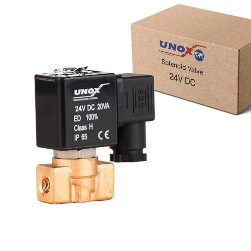UNOX 1/4" NPT Solenoid Valve 24V DC, Brass Control Valve Normally Closed - 0-16 Bars Multi-Purpose Reliable Control Valve for Water, Air, and Gas - Solenoid Valves
