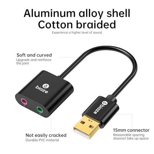 USB to 3.5mm Jack Audio Adapter External Sound Card with 3.5mm Headphone and Microphone TRS Jack to USB Compatible with Windows, Laptops, Desktops Windows, MAC, Linux, PC, PS5, PS4 - Thumbnail 7