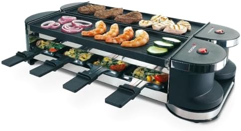 Korona 45072 Klappbares Raclette für 8 Personen | 2-in-1-Raclette mit 8 Pfannen & Spateln | Mit Antihaft-Grillplatten | Flexibel nutzbar durch 90°- & 180°-Gelenk I Kabel 2m extra lang