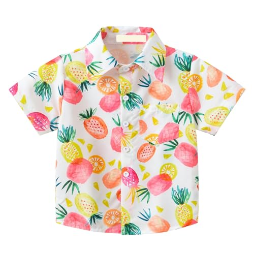 Toddler Boys Hawaiian Button Down Dress Shirt Short Sleeve Tees Kids Tropical Printed Hawaiian Beach Vacation Shirts