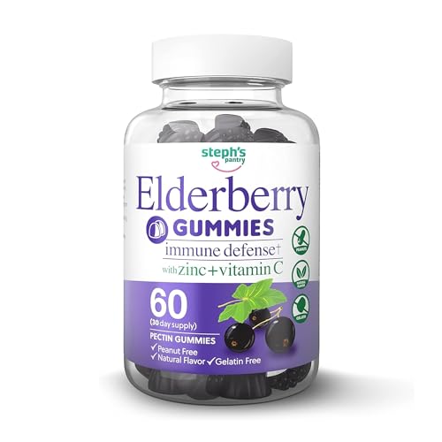 Elderberry Gummies with Vitamin C and Zinc - Immune Booster Elderberry Gummies For Adults and Kids - Vegan Natural Ingredients Defense Multivitamins with Antioxidant Support (60 Gummies)
