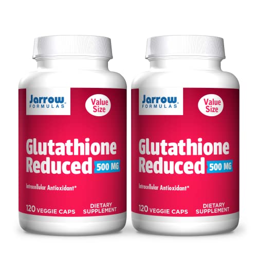 Jarrow Formulas Glutathione Reduced 500 mg - 120 Veggie Caps, Pack of 2 - Intracellular Antioxidant - Bolsters Regeneration of Vitamin C & E Levels in Body - Pharmaceutical Grade - 240 Total Servings