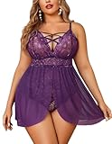 Avidlove Sexy Sleep Lingerie Plus Size Lace Sleepwear Bridal Babydoll for Women Nightdress (Purple, XXL)