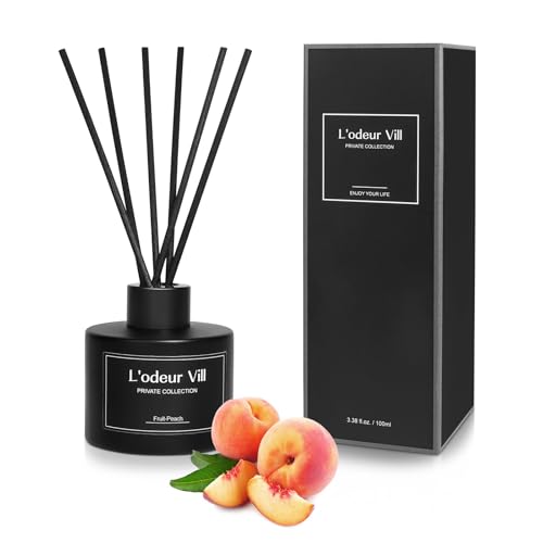 Lodeur Vill Raumduft Reed Diffuser 100ml Luxus Aromaduft mit 8 Duftstäbchen Langanhaltender Duft für Wohnzimmer Schlafzimmer Bad Büro (Honey Peach)