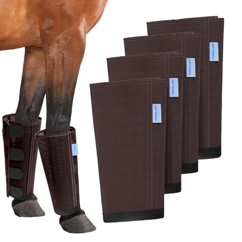 Image of Mesh Horse Fly Boots Set of 4, Loose Fitting Leggings for Horses, Reduce Stressful Stomping, Breathable Adjustable and Universal Fit for 4 Legs, Reliable Stay Put (Brown)