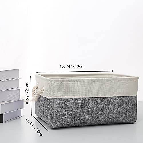 CREADARD Fabric Storage Basket, Foldable Linen Storage Box for Nursery and Home, Collapsible Canvas Shelf Basket for Wardrobe or Bedroom, Grey and White