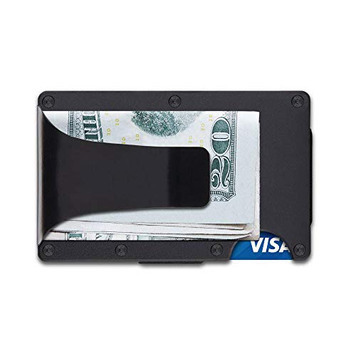 Preisvergleich Produktbild Slim Wallet - Fronttasche Kreditkarten- und Banknotehalter mit RFID-Schutz. Minimalistische Geldbörse aus Aluminium für EDC mit Geldklammer aus Stahl. Es kann bis zu 12 Karten aufnehmen (Schwarz)