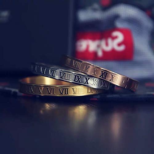 Jaline Gold Silver Rose Gold Plated Bracelets For Men Women Roman Numeral Bangle Bracelet Stainless Steel Personalized Engraved Unisex Gift (Silver 8Mm Mens) #TOP7