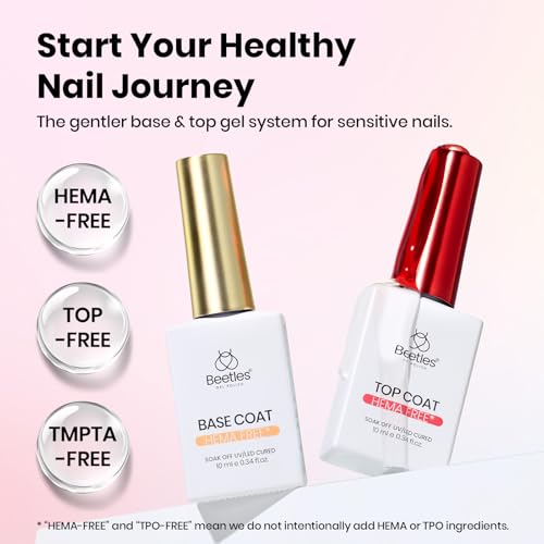 Image of Beetles HEMA Free & TPO Free Gel Base and Top Coat Set - No Wipe Top Coat, Soak Off UV LED Gel Polish Foundation Kit for Long Lasting High Gloss Manicure