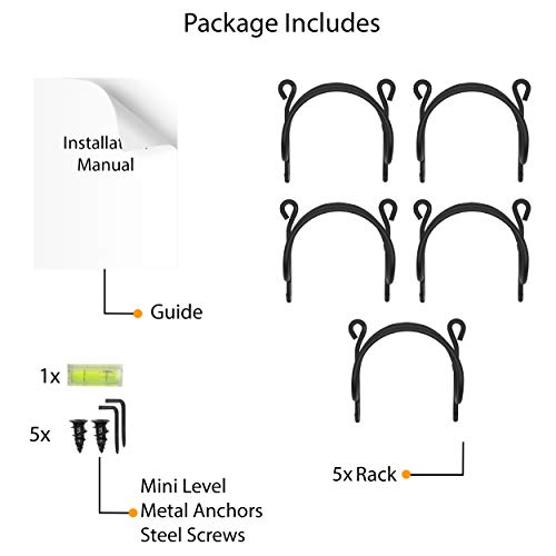 Wallniture Boto Wrought Iron Metal Towel Rack For Bathroom Wall Decor, Curved Finish Bathroom Organizer Set Of 5, Black #TOP5