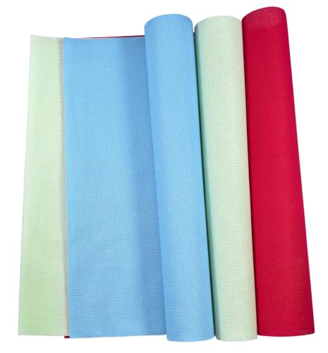 Image of KCS 3 pc of 15 inch x 18 inch(38cmx45cm) 16 Count Cross Stitch Cotton Aida Cloth Needlework Rolled Fabric Box,16CT,Light Blue+Light Green+Red