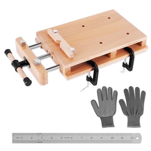 Consfly 19.68\" * 11.81\" Large Portable Work Bench Hard Wood Vise w/Ruler, Woodworking Bench Vise for Home & Woodworking Studios