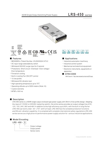 Alimentation à découpage 450W LRS-450-24 boîtier perforé industriel - 3
