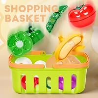 Cutting Play Food Toys, 25 Pieces Pretend Play Kitchen Accessories, Fake Fruits/Vegetables Set with Shopping Storage Basket, Birthday Gift, Educational Toy for Toddler Children — image 4