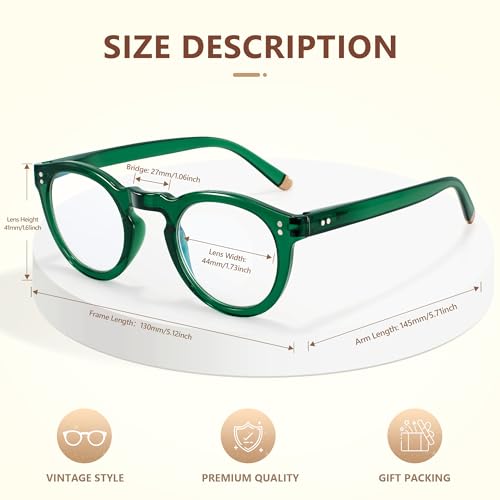 Image of EASY READ Retro Round Blue Light Blocking Reading Glasses for Women,Anti UV Readers for Women with Spring Hinge