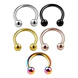 BanaVega 5PCS Stainless Steel Rose Black Horseshoe Hoop 16g 5/16 8mm 3mm Ball Lip Earrings Septum Helix Conch Piercing Jewelry 0183