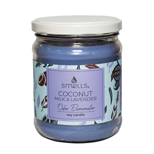 Smells - Odor Eliminator - Premium Soy Wax Jar Scented Candle 12Oz. - 100% Cotton Single Wick - Fragranced Candles That Eliminates Odors: Food, Pets, Smoke And Others (1-Pack, Coconut Milk & Lavender) #TOP10