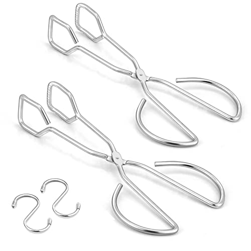 10In Scissor Tongs, HaSteeL Stainless Steel Kitchen Food Tongs for Cooking Serving Catering Grilling, Metal Barbecue Bread Buffet Pliers, Dishwasher Safe, 2Pcs & 2Hooks