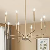 WOKNOS Modern Gold Farmhouse Chandeliers, 8-Light Industrial Metal Chandelier Lighting, Classic Cand