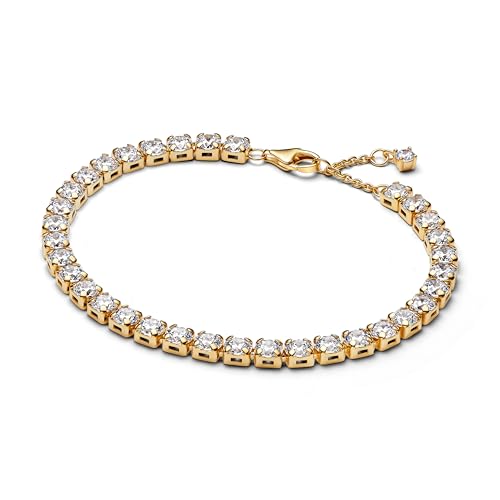 PANDORA Pulsera de tenis para mujer, color dorado, circonita, 563539C01, 18cm, Plata de ley, Circonita cúbica