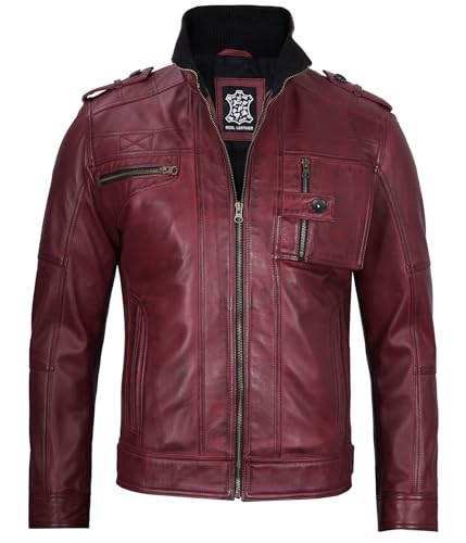 Image of Decrum Real Mens Leather Jacket - Cafe Racer Style Casual Leather Jackets For Men