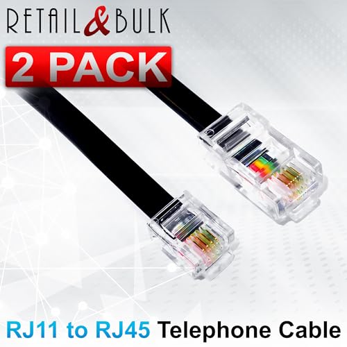 Image of (2 Pack) 3 Feet RJ11 6P4C to RJ45 8P8C Interconnect Telephone Cable (36 Inches