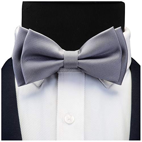 Image of GUSLESON Mens Solid Color Two Layer Pre-tied Bow Tie and Pocket Square Cufflink Set with Gift Box