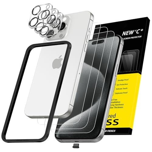 NEWC 3x für iPhone 15 Pro für Panzerglas (6 1 Zoll) und 3x Kamera Panzer Schutz Glas Kameraschutz -Einfaches Installationswerkzeug enthalten + Staubschutzstöpsel - Kratzfest