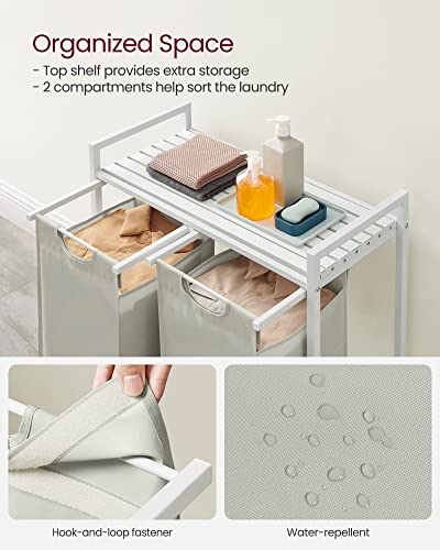 Image of VASAGLE Laundry Hamper, Laundry Basket, Laundry Sorter with 2 Pull-Out and Removable Bags, Shelf, Metal Frame, 2 x 12.1 Gallons (46 L), 28.8 x 13 x 28.4 Inches, Cream White and Cloud White UBLH201W01