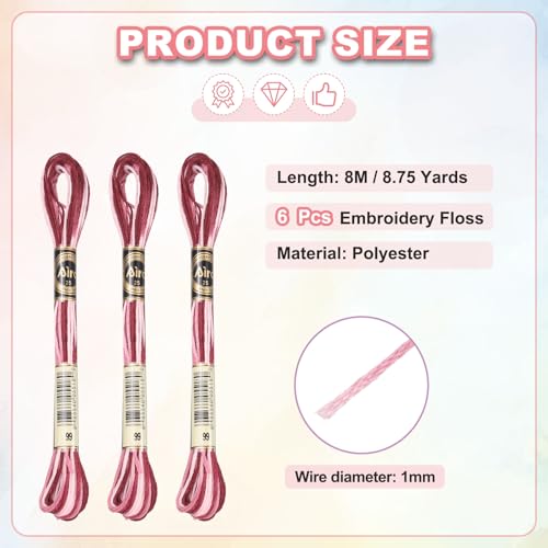 Image of PATIKIL 6 Skeins Embroidery Floss, Polyester Embroidery Threads Bracelets String for Cross-Stitch Hand Embroidery, Red Pink