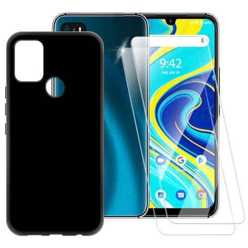 ESACMOT �s���A�u���b�N�P�[�X Umidigi A7 Pro�Ή� + [2�p�b�N] �X�N���[���v���e�N�^�[ �����K���X �ϏՌ��P�[�X�J�o�[ Umidigi A7 Pro(6.3�C���`)�p