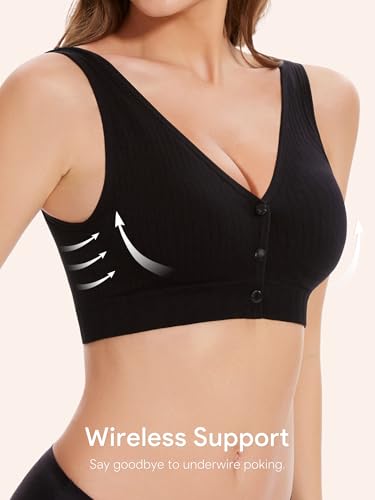 Angelhood Front Close Wireless Bras for Women, Smoothing Padded Bralette, Comfortable Snap Closing Bras, 4 Pack3
