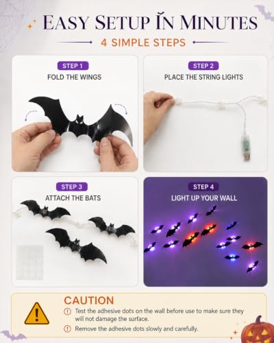 Amazon – ECOHDT 48-Piece Halloween Bat Decor w/ 12 LED String Lights - image 6
