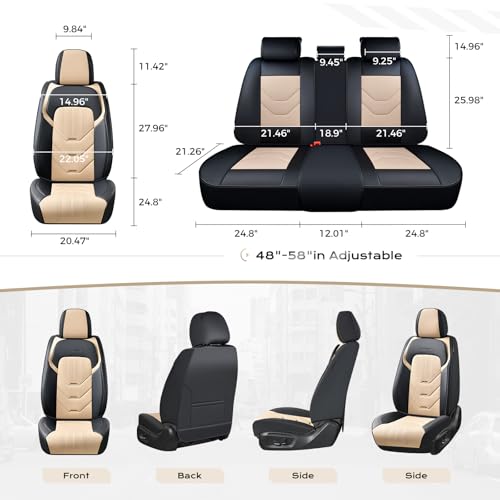 Image of Coverado Front Seat Cover, Black&Beige Seat Cover for Cars, Waterproof Leather Car Seat Cover, Front Car Seat Protector Driver Seat Cover, Car Seat Cushion Universal Fit for Most Sedans SUV Trucks