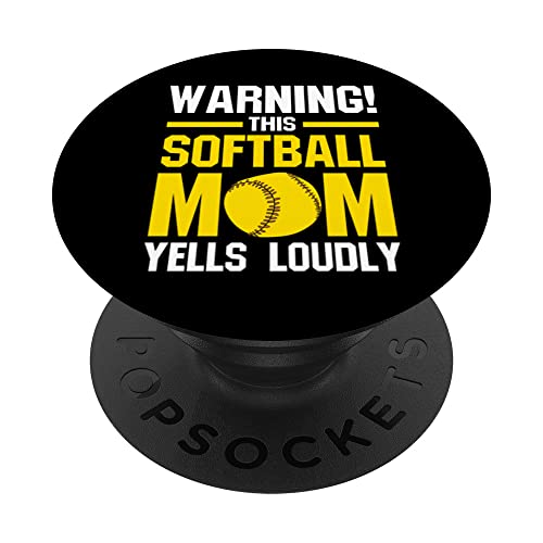 warning!this softball mom softball mom softball player PopSockets Swappable PopGrip, Black